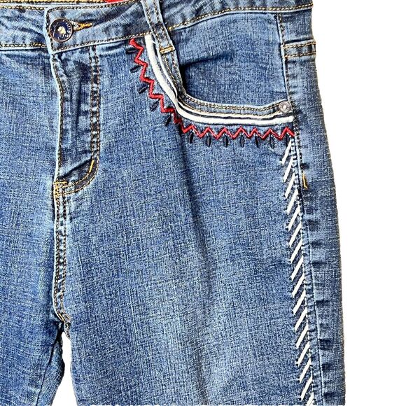 V Cristina Jeans Size 10 Blue Stretch Straight Leg Embroidered Leg Seam Pockets - Picture 2 of 5